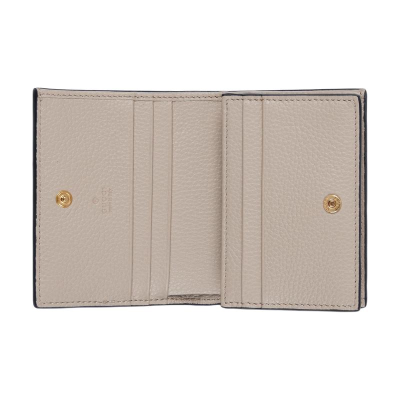 Gucci GG Marmont logo print gold hardware leather and canvas wallet mini women's beige and white
