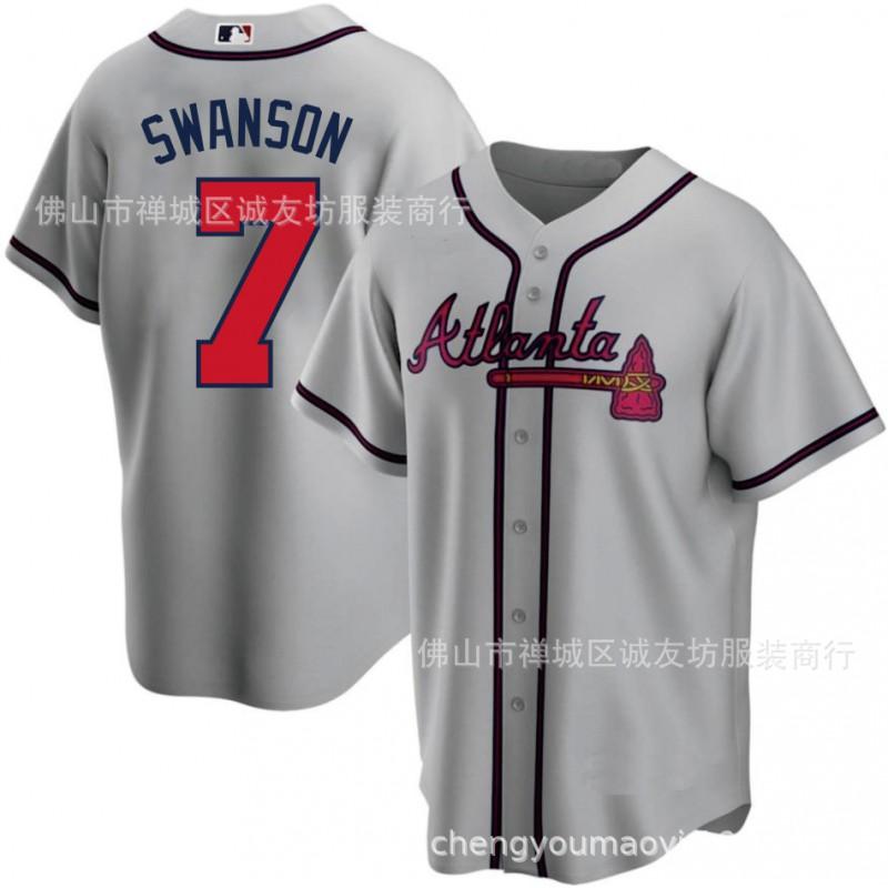 Mens Atlanta Braves 7 Dansby Swanson Fan Baseball Jersey Unisex Cotton Blend Performance Tee Fall Winter