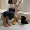 2025 New Buckle Retro Tone But Knee Mid Boots Female Knight Boots Small Mid Heel Boots Female