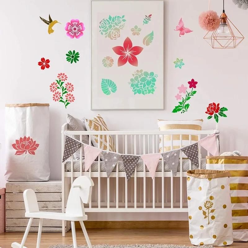 16 шт./компл. цветочные трафареты для рисования цветочной комбинации трафареты для переработки для рисования декора трафарет для мебели цветок трафарет