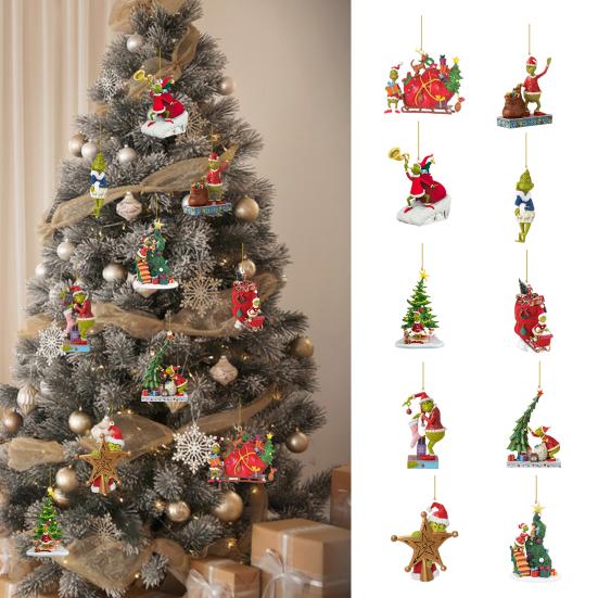 Christmas Green Elf Pendant Acrylic Cartoon Hanging Ornament Pendant Easy To Hang Christmas Pendant for Christmas Tree Car Bag