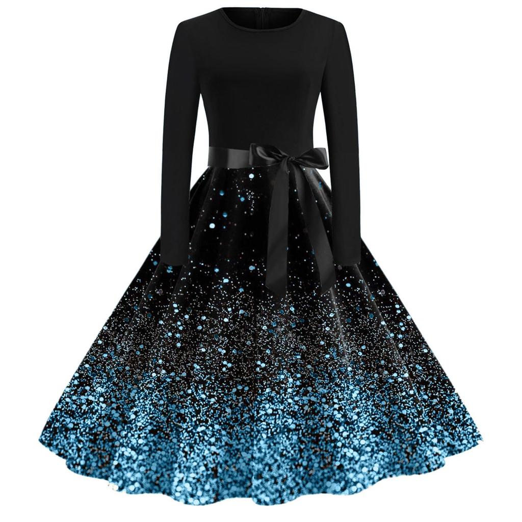 Женские повседневные модные длинные платья с рождественским графическим принтом и длинными рукавами в винтажном стиле