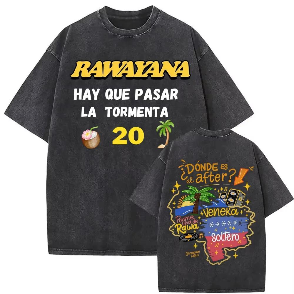 Rawayana ¿Donde Es El After_ Album Tour Vintage Washed T Shirts Men Clothes Hip Hop High Street T Shirts Oversized Loose T-shirt