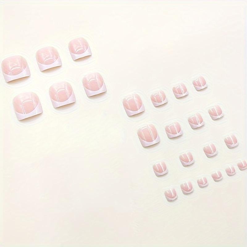 24pcs Glossy Short Square Press On Toenails, White French Tip Fake Toenails, Minimalist Style False Toenails For Women And Girls