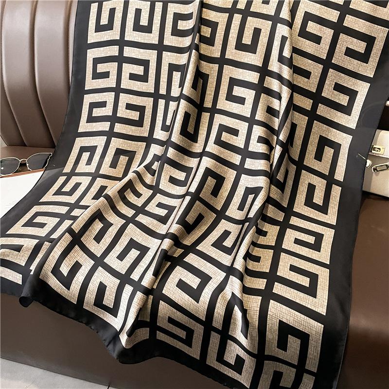 New Simple and Versatile Geometric Fashion Scarf Women's Thin Simulated Silk Shawl Sunscreen Long Large Size Silk