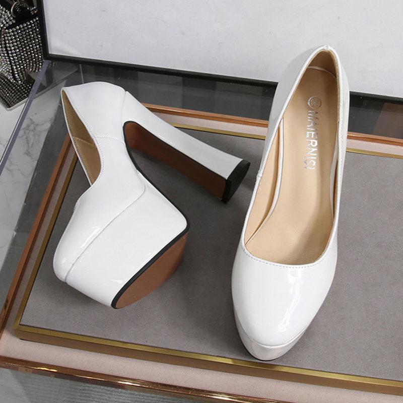 Супер высокие каблуки женские туфли для вечеринок ночные клубные сексуальные женские туфли-лодочки на платформе современные туфли квадратный каблук 14 см черный белый розовый A42130