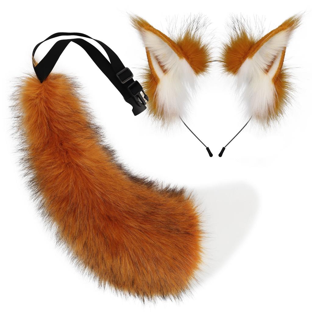 Animal ear headdress, animal tail comic exhibition cosplay props, plush fox ears headband, tail set, animal ear headband