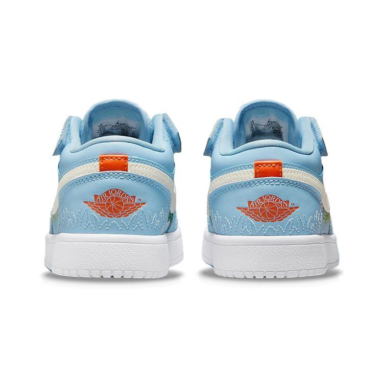 Детские кроссовки Air Jordan 1 Low SE PS Blue Stitch Psychic-Blue Vivid-Green Safety-Orange DR9500-400