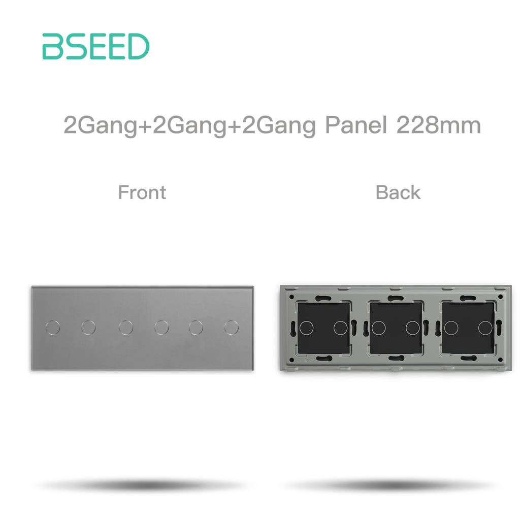 BSEED 228mm Triple Touch Glass Panel With Metal Frame 1/2/3Gang White Black Golden Grey Use For Wall Light Switches DIY Part