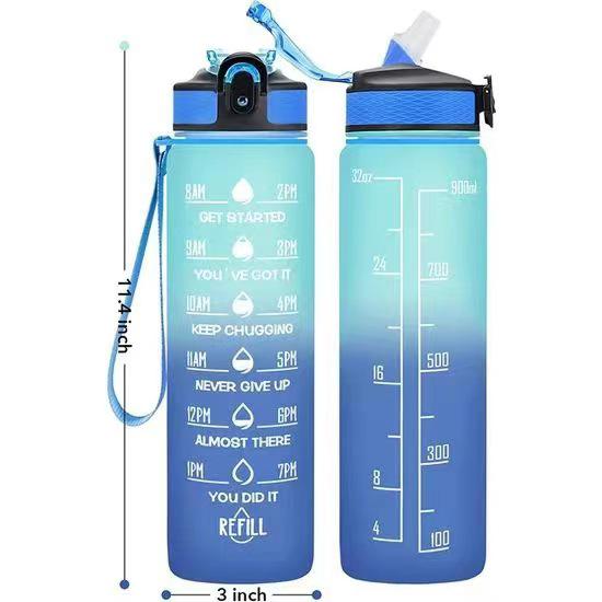 Градиентная 1000 мл всплывающая спортивная бутылка для воды из тритана со шкалой и соломинкой