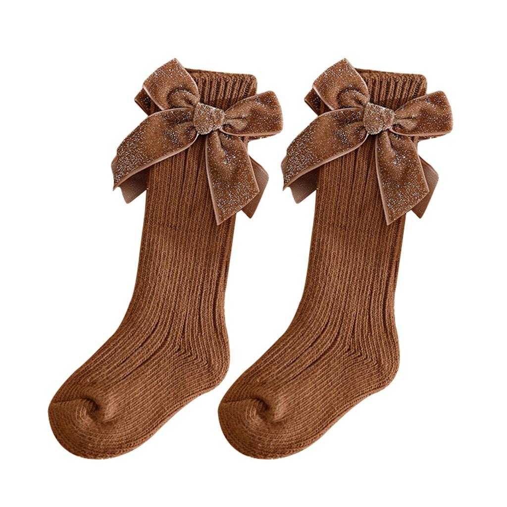 Kids Knit Socks for Girls Big Bowknot Decor Toddler Sweet Anti-Skid Cute Baby Socks Over-The-Knee Socks