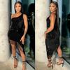Summer European & American Women's Sexy Bodycon Fringe Sequin Irregular Dress