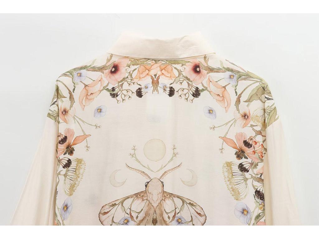 Женский европейско-американский комплект с цветочным принтом из рубашки с длинным рукавом и брюк, 2025