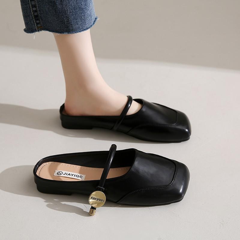 Тапочки Baotou, женские, новинка 2025 года, летняя одежда, высококачественные сандалии в стиле ретро с квадратной головкой, одна педаль, одиночные туфли Muller