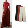 Spring Xintongqin Plaid Easiest for Match High Waist Wide Leg Pants Stretch Waist Silk Satin Textured Pants 9929049