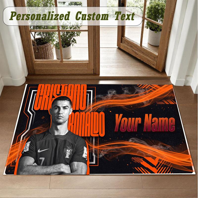 Crystal Velvet Square Rug Custom NameCristiano Ronaldo Pattern Non Slip Home Floor Decor Rug