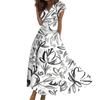 Women's Long Casual Dress Summer Short-Sleeve V-Neck Waist Retraction Printed Dress