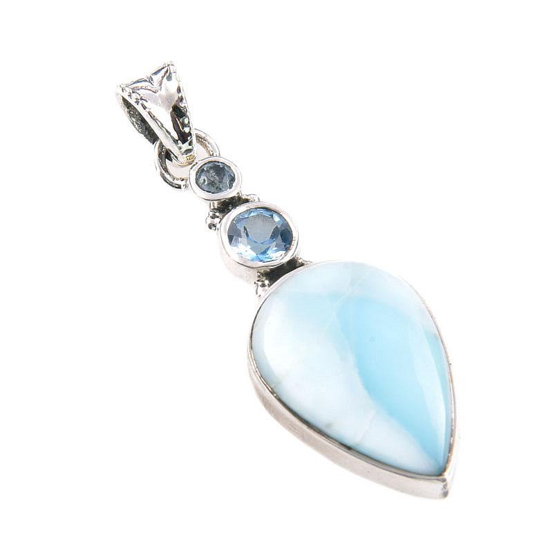 Natural Republic Larimar,Blue Topaz 925 Solid Sterling Silver Pendant 1.75" i2Y55