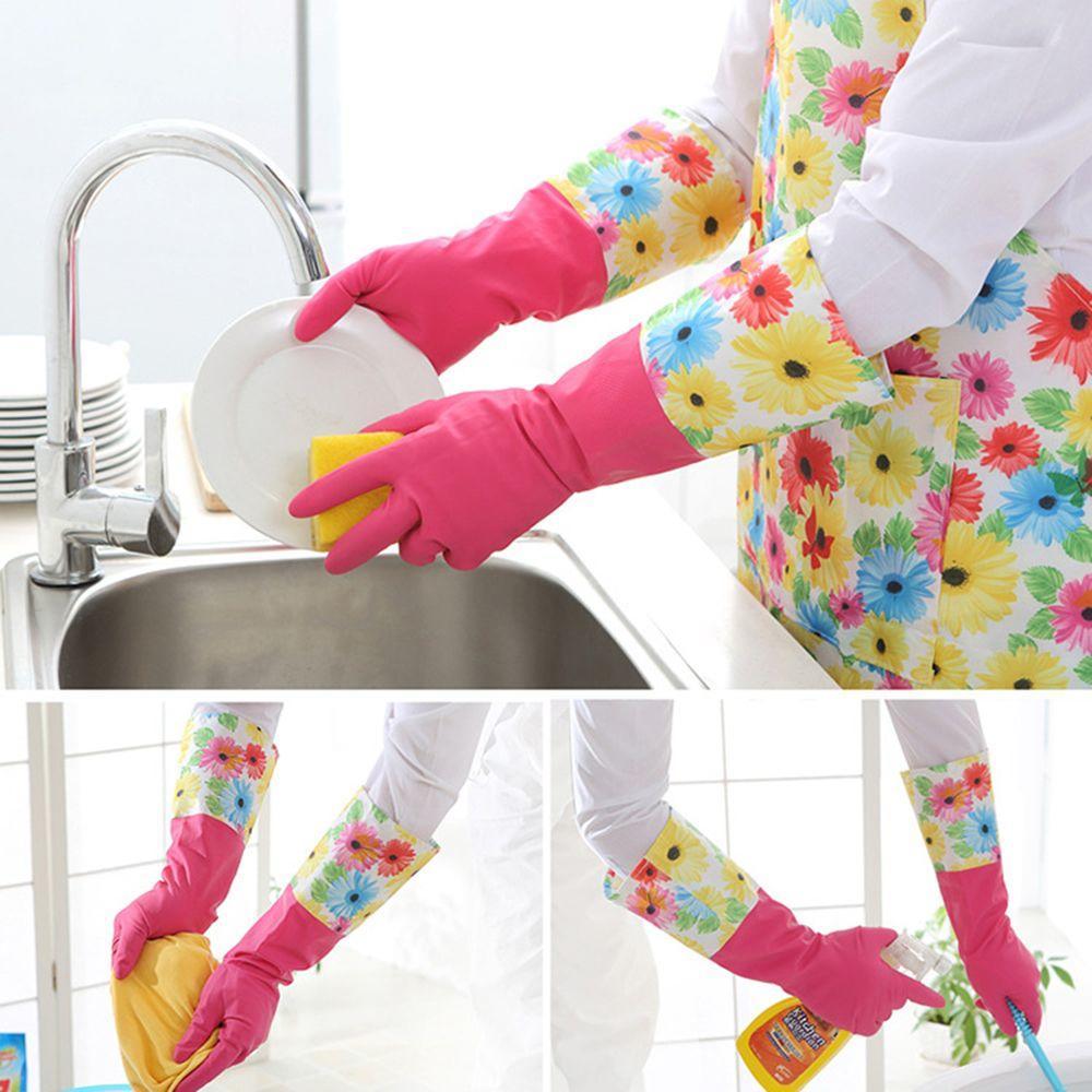 1 Pair Fashion Household Winter Waterproof Rubber Mittens Cleaning Dust Dishwashing Glove