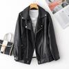 New Loose Lapel Jacket Motorcycle Parka Short Women's Leather Jacket