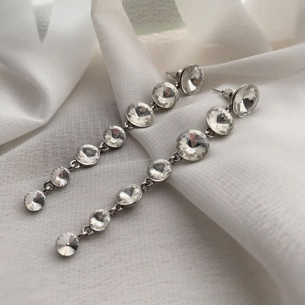 Длинные круглые серьги с бриллиантами, Серьги, Модная атмосфера, Серьги-гвоздики, Женский простой темперамент, Универсальное лицо, Тонкие серьги