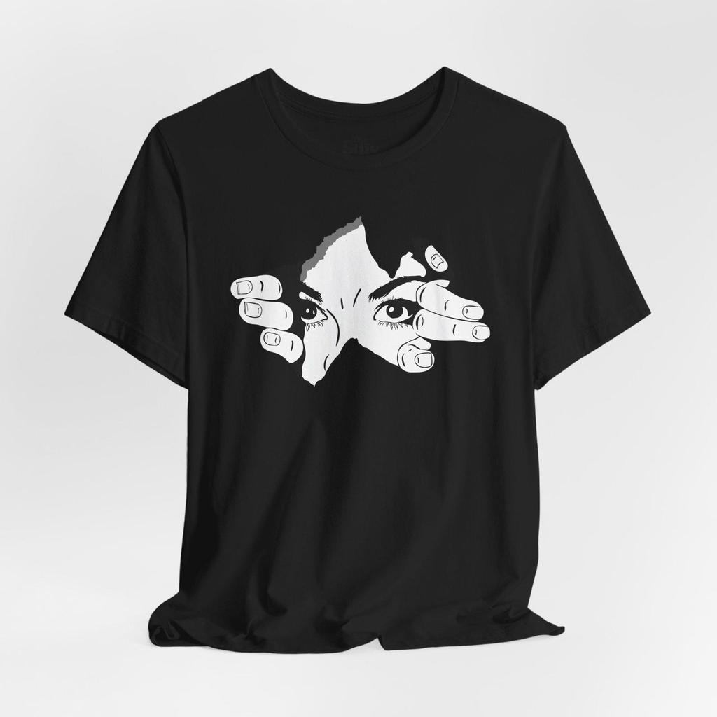 Peeking Eyes Graphic T-Shirt, Surrealist Dark Streetwear Top