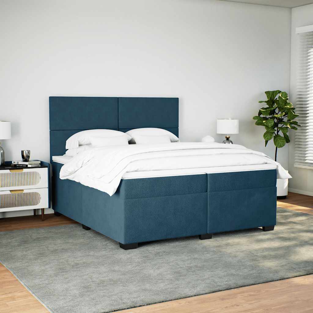 Box Spring Bed with Mattress Blue 200x200 cm Velvet
