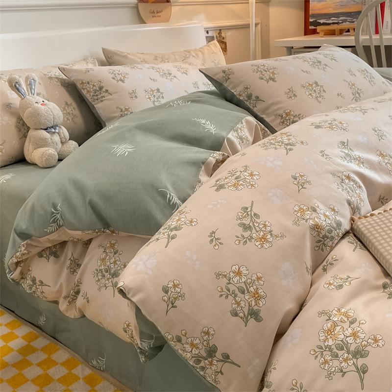 Комплект постельного белья из четырех предметов, пододеяльник из чистого хлопка с цветочным рисунком, простыня для спальни из трех предметов