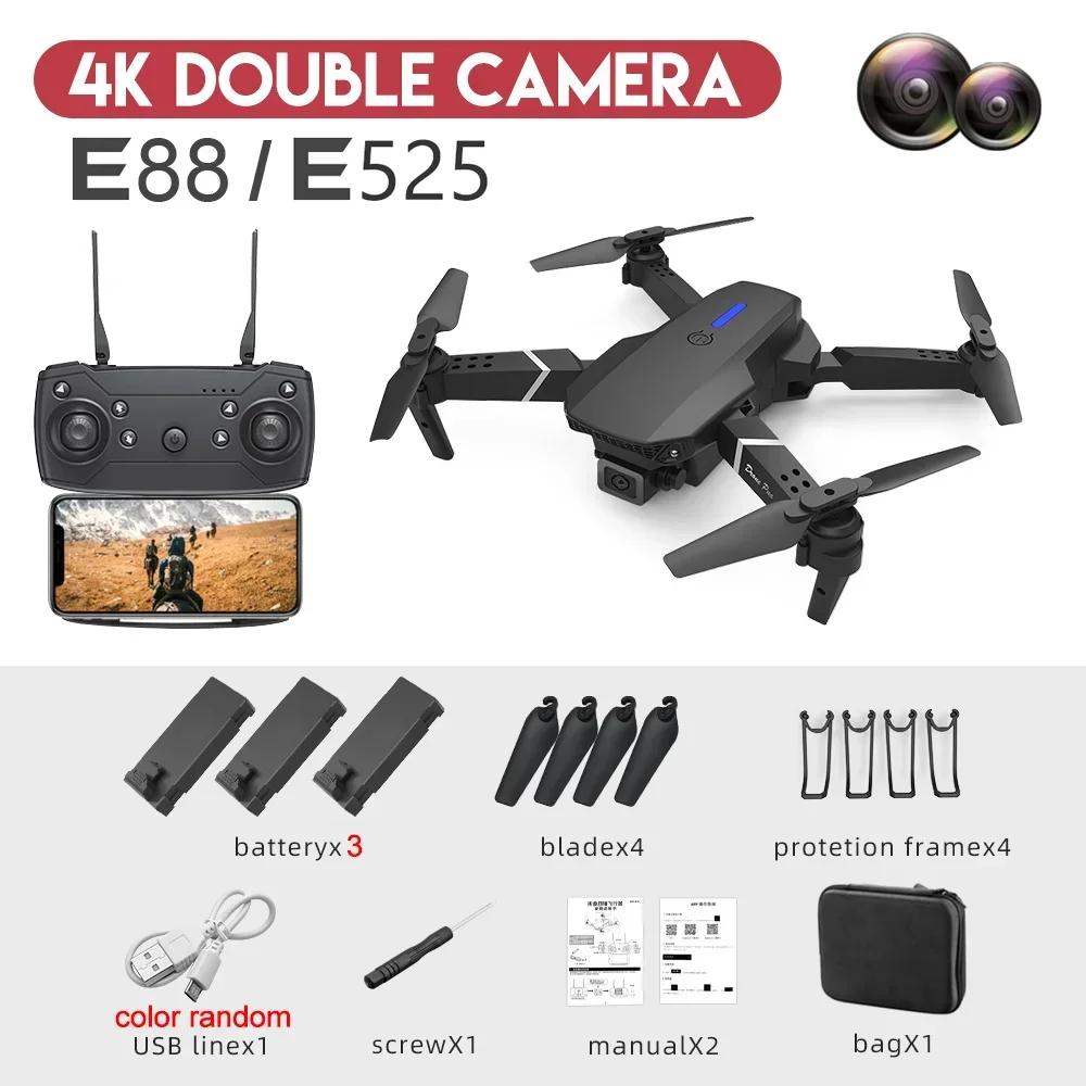E88Pro 4K FPV Drone Foldable RC Helicopter with 1080P Dual HD Camera WiFi Height Hold for Professional Aerial Photography