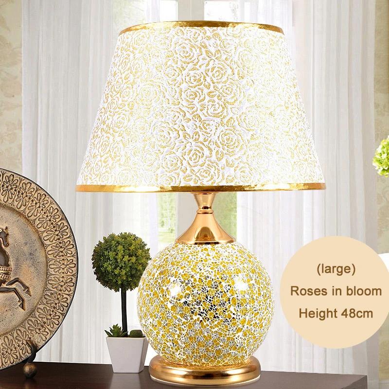 E27 Bedroom Table Lamp Romantic and Warm European Style Desk Lights Retro Home Bedside Lamps Fabric Decorative Table Light