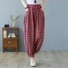 Classic Thin Cotton Linen Plaid Elastic Waist Harajuku Pants Women's Clothing Autumn Slimming Cotton Linen Cropped Pants Trendy