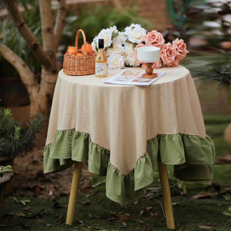 Моющаяся скатерть с оборками, круглая скатерть из хлопка, отделка воланами для праздничного ужина, банкета, кухни, свадьбы, украшения