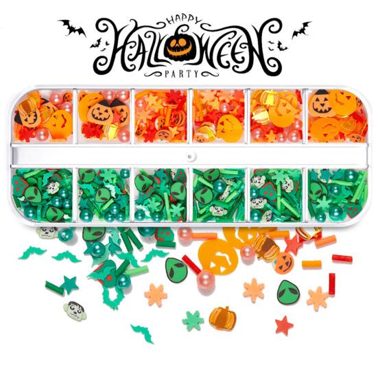 1 коробка с блестками для ногтей, ультратонкие яркие цвета, блестящий визуальный эффект, улучшающий атмосферу, мягкая глина, тема Хэллоуина