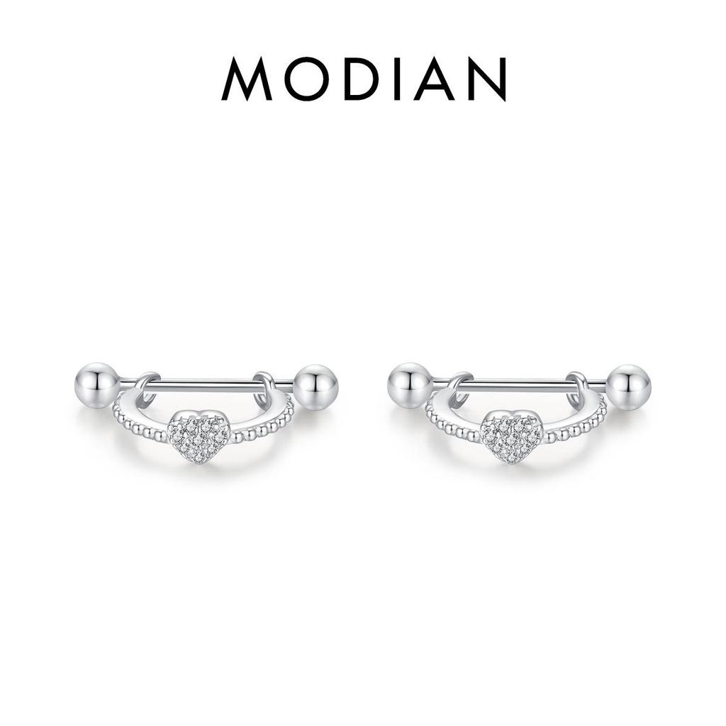 MODIAN 925 Sterling Silver Simple Hearts Original Design Hoop Earrings Trendy Beads Screw Clip Ears For Women Fine Jewelry Gift