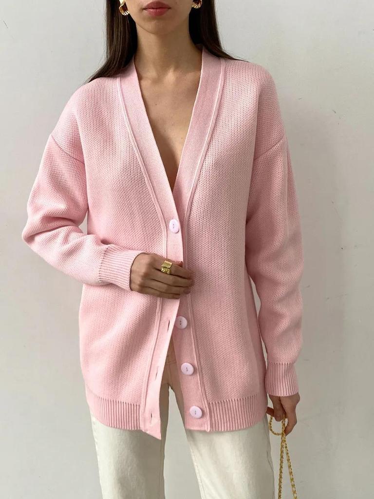 Single-breasted Knitted Cardigan Jacket Loose Long-sleeved Warm Top