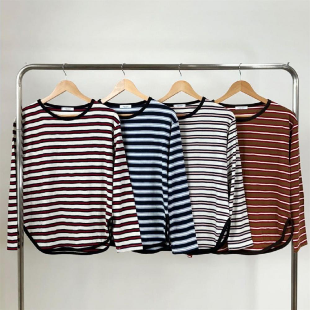 New Arrivals Open Run Women AsymmeTrical STriped Long Sleeve T shirT Fall