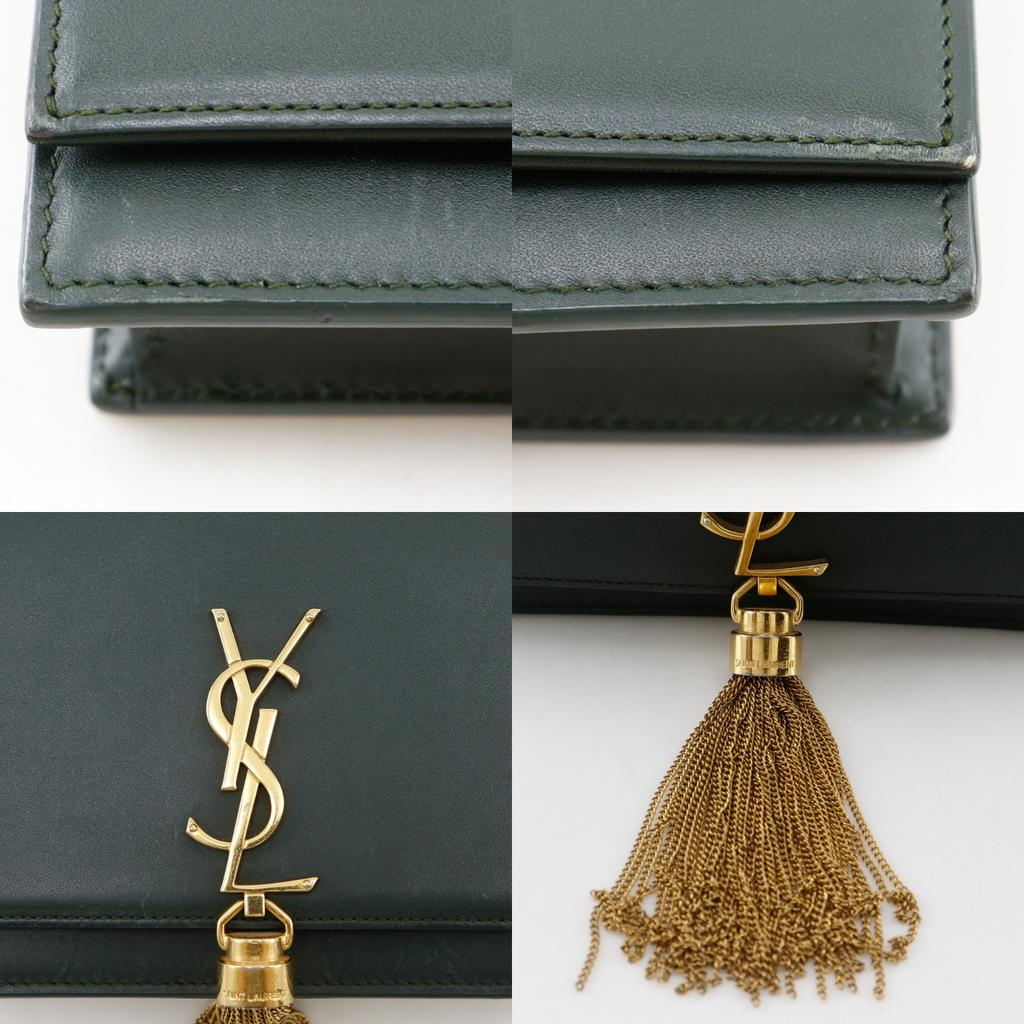 SAINT LAURENT Kate Chain wallet YSL logo Green Calfskin Women Used