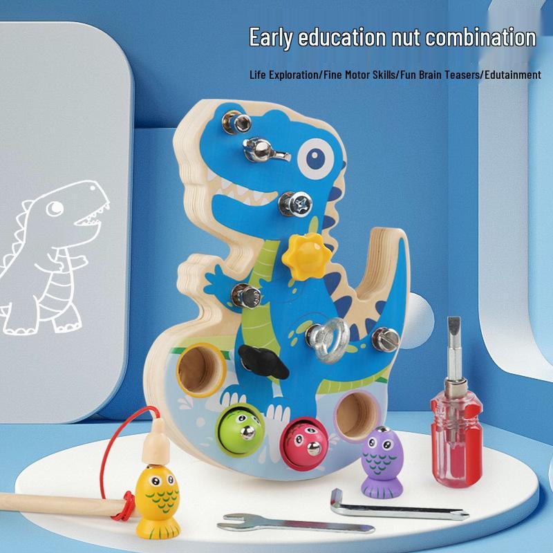 Деревянный набор игрушек для рыбалки с динозаврами: Улучшает координацию рук и глаз и мелкую моторику у детей