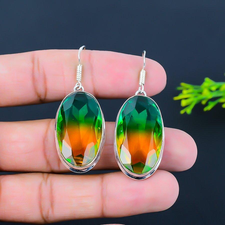 Bi-Color Tourmaline Gemstone 925 Sterling Silver Gift Jewelry Earring 2.09"