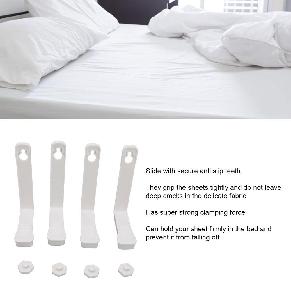 4Pcs White Bed Sheet Clips Non-Skid Quilt Sheet Buckle Adjustable Bed Sheet Holders Bed Sheets