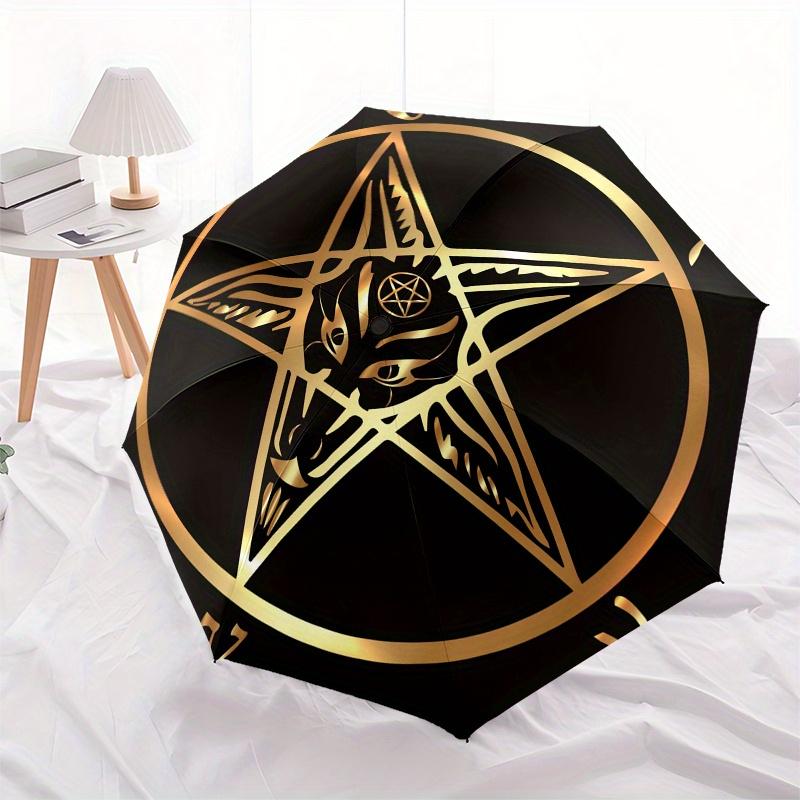 Golden Baphomet Pentagram Umbrella, Portable 3-Fold Compact Umbrella,Christmas Gift ES491