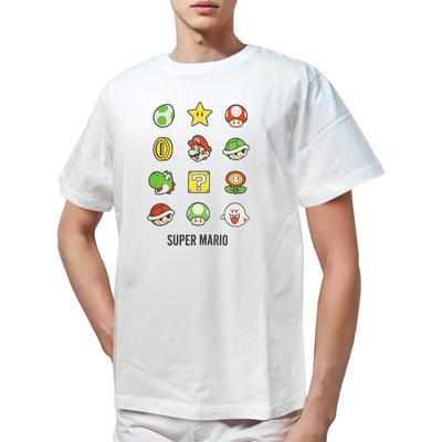 Футболка с коротким рукавом Fine Plus Super Mario с иконками: Марио, Луиджи, Йоши и Бу.