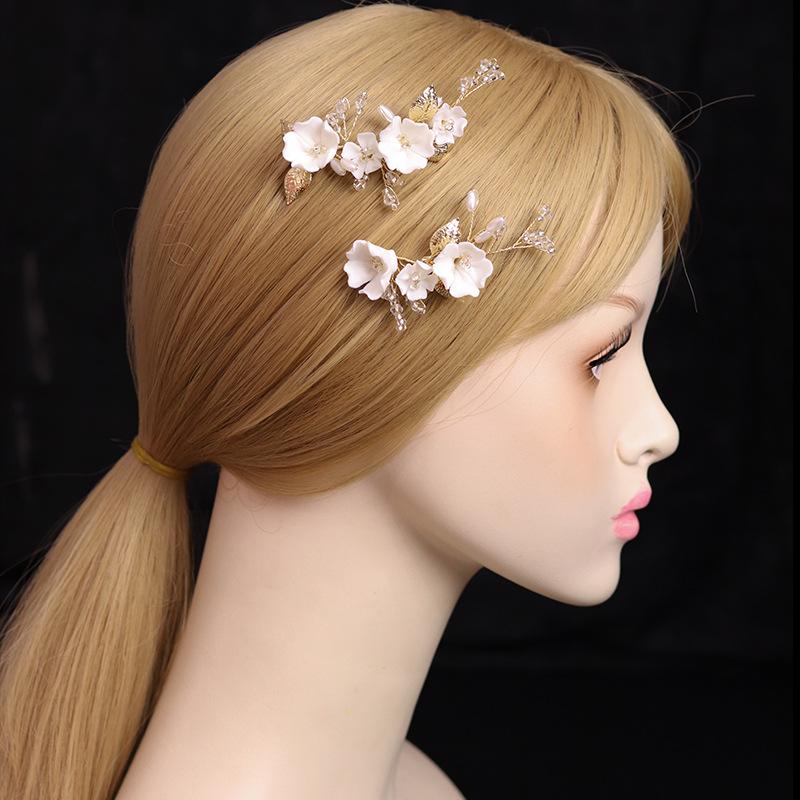 Elegant White Ceramic Plum Blossom Hairpin - European & American Style Bridal Hair Accessory