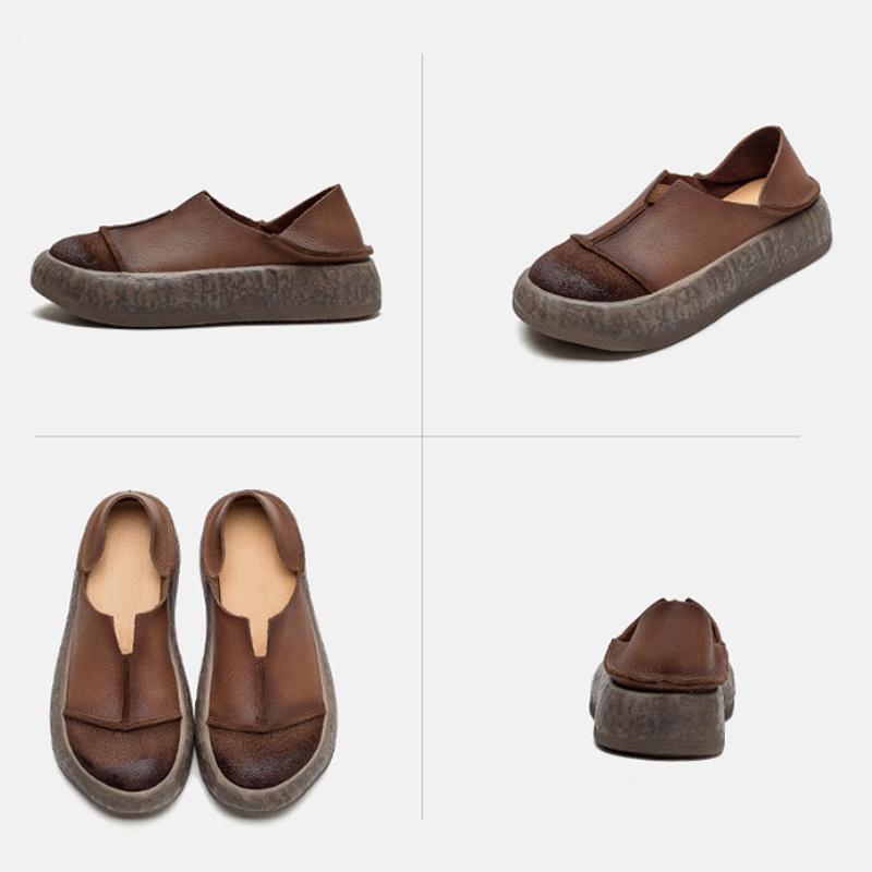 Johnature Туфли на платформе на плоской подошве из натуральной кожи. Мокасины в стиле ретро. Повседневные туфли без шнуровки с круглым носком на мягкой подошве.