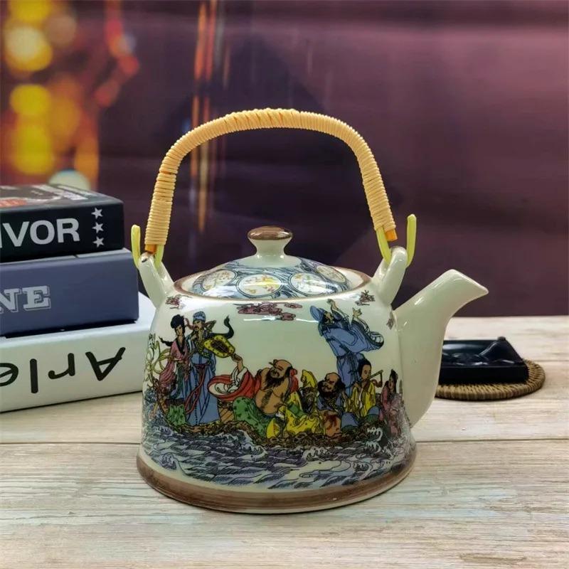 Бытовой фарфоровый чайник, керамический большой вместительный горшок для прохладной воды, большой синий и белый фарфоровый горшок с петлевой ручкой в ​​стиле ретро