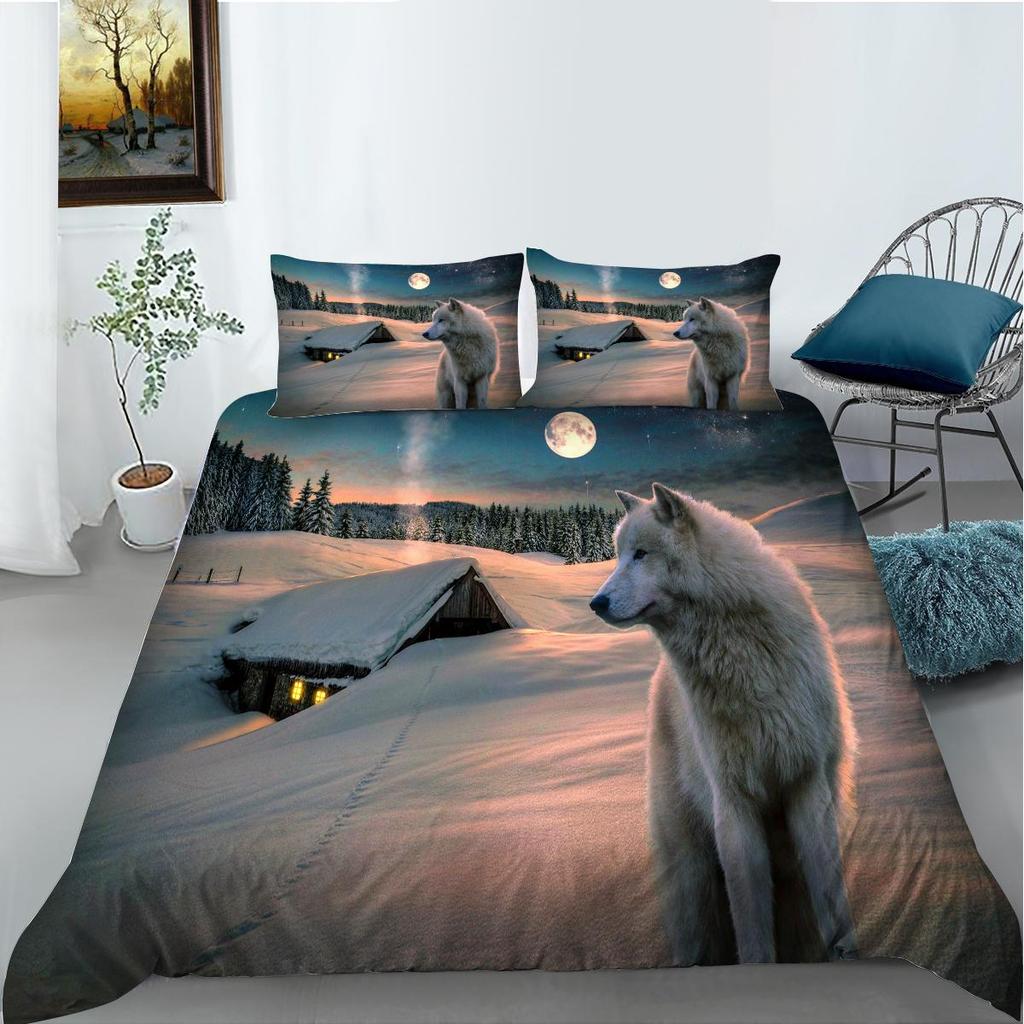 3D Printed Animal Bedding Set Wolf Pattern Down Duvet Cover Pillowcase 2/3pcAU/EU/DE All Sizes Men's and Boys' Cover