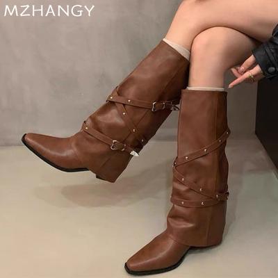 Модные женские сапоги с острым носком и высокими каблуками из кожи, модная женская обувь 2025 года, элегантные туфли-лодочки, дизайнерские мотоциклетные сапоги, женские ботинки