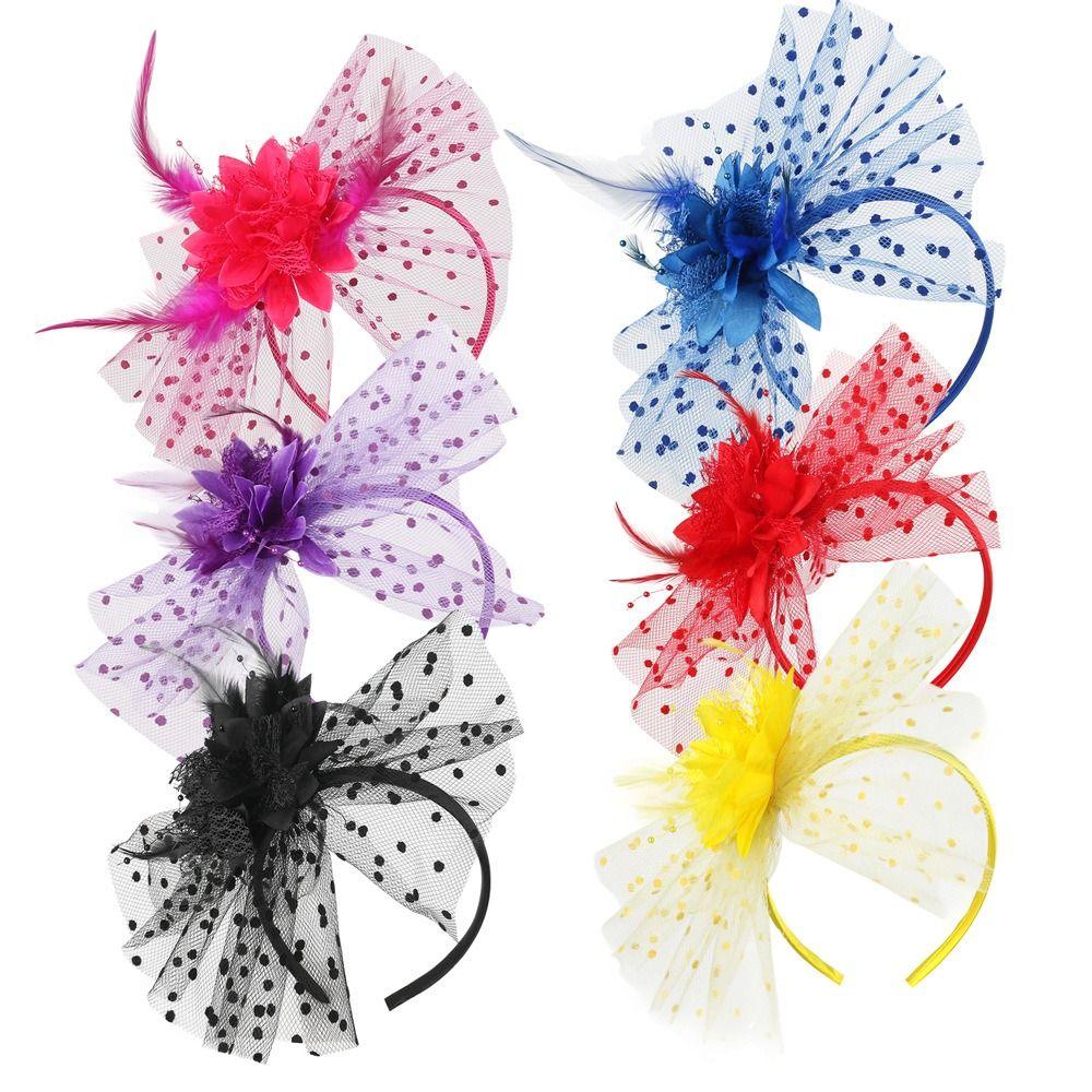 French Mesh Flower Headband Exquisite Feather Hairpiece Bride Headdress Stage Performance