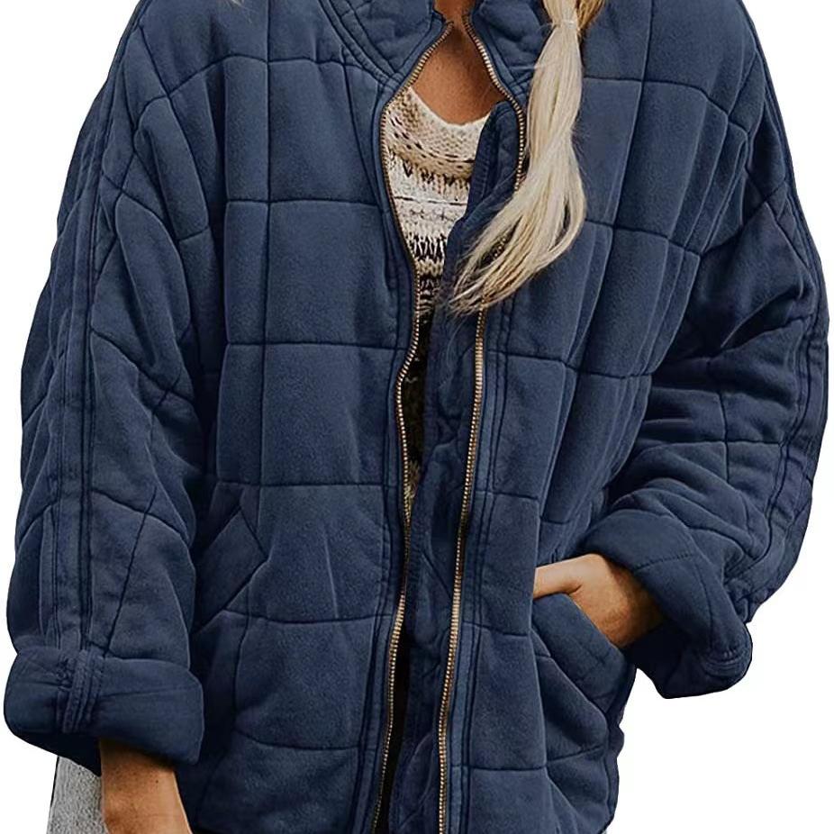 Women's Causal Lightweight Quilted Jackets Long Sleeve Oversized Warm Winter Zip Up Coat with Pockets