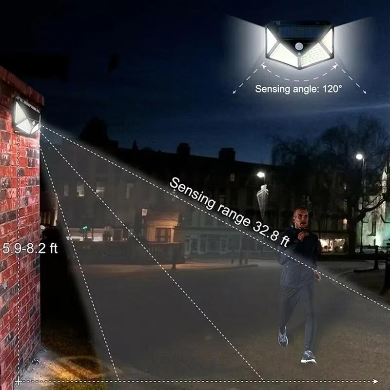 1/2/4/6/10 шт. 100 светодиодных солнечных настенных светильников с 4-сторонним свечением и датчиком движения, уличные садовые дворовые водонепроницаемые настенные светильники, подарки